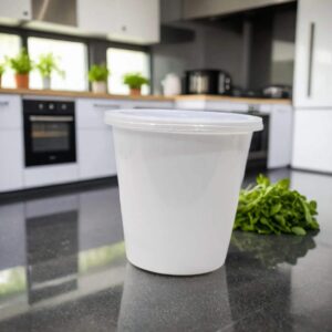 1000 ml white Round Shape Plastic Container with Transparent Lid