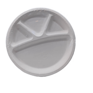 Eco-Friendly 4 Compartment Sugarcane Bagasse Tableware Round Plate (Pack of 100)